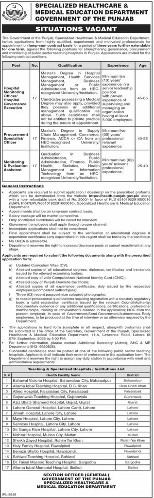 specialized healthcare medical education department government of punjab jobs august 2026