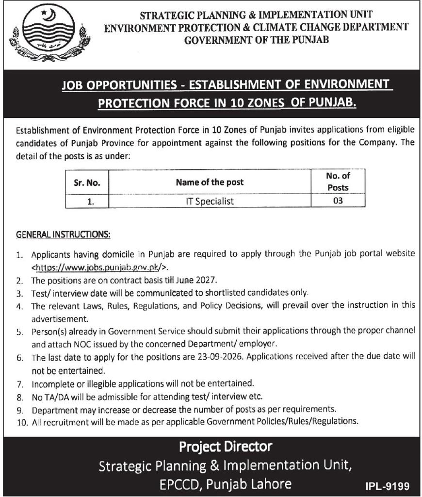 environment protection department jobs september 2026 advertisement