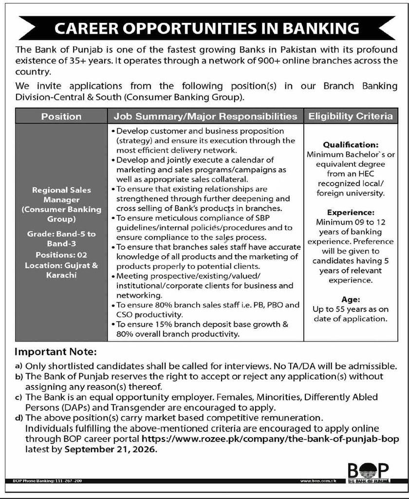 bank of punjab jobs september 2026 apply online advertisement 1