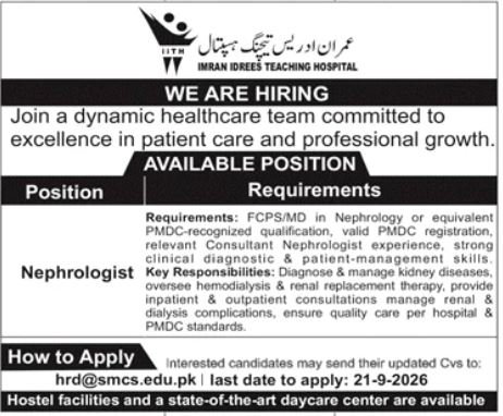 imran idrees teaching hospital sialkot jobs 2026 advertisement