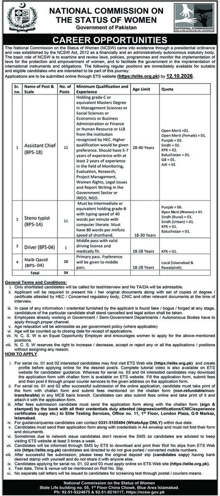 national commission on the status of women jobs october 2026 advertisement