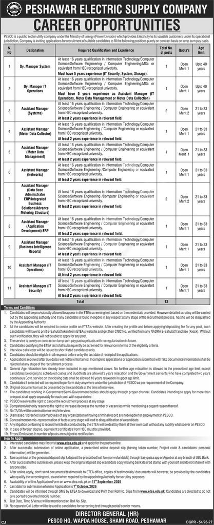 pesco assistant manager meter data collection jobs 2026 advertisement