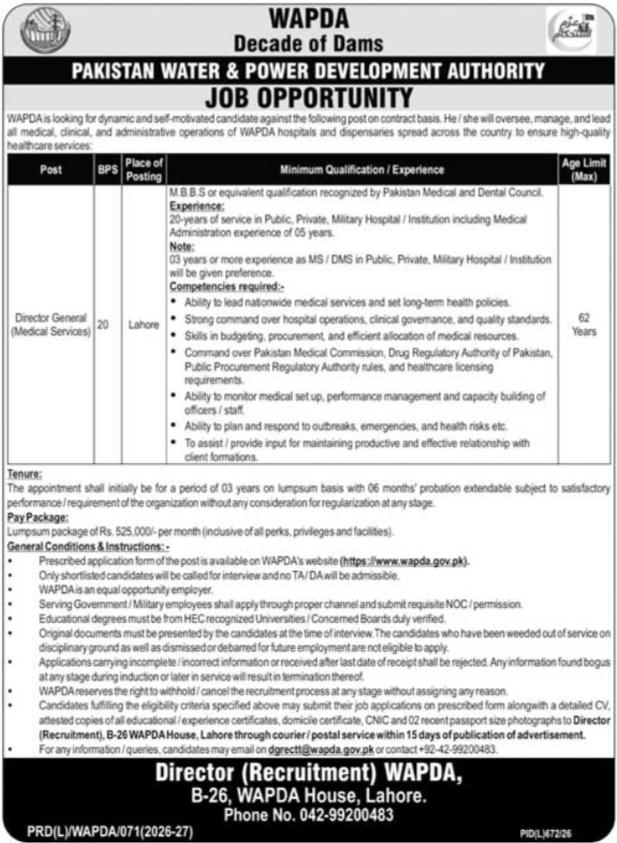 water and power development authority wapda job september 2026 advertisement