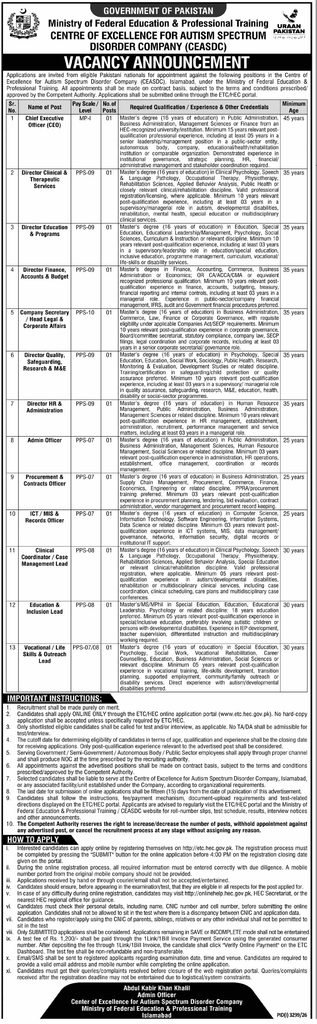 ministry of federal education professional training jobs october 2026 advertisement