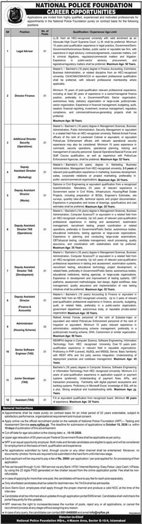 national police foundation islamabad jobs october 2026 ad