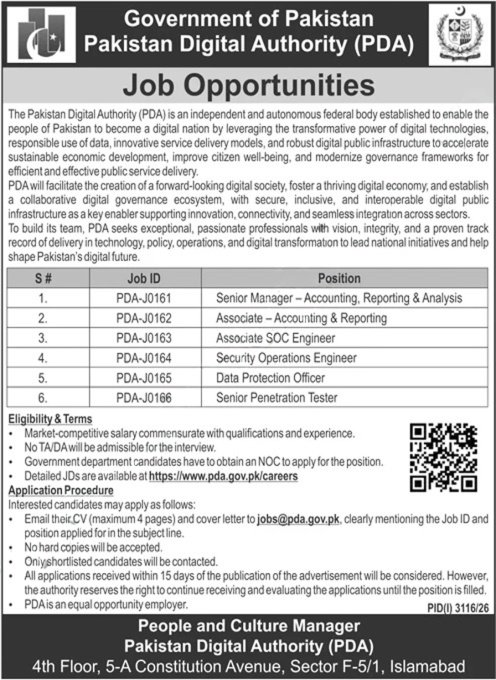 pda jobs october 2026 advertisement