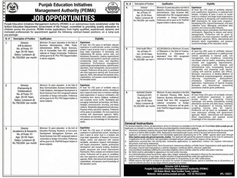 peima jobs october 2026 advertisement