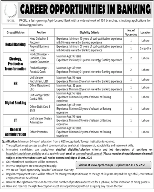 ppcbl jobs october 2026 advertisement