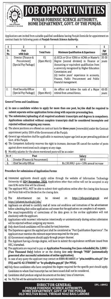 punjab forensic science authority jobs october 2026 advertisement